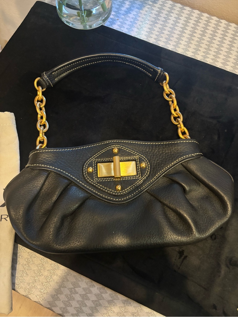 Maxx New York Black Shoulder Bag with Gold Hardware